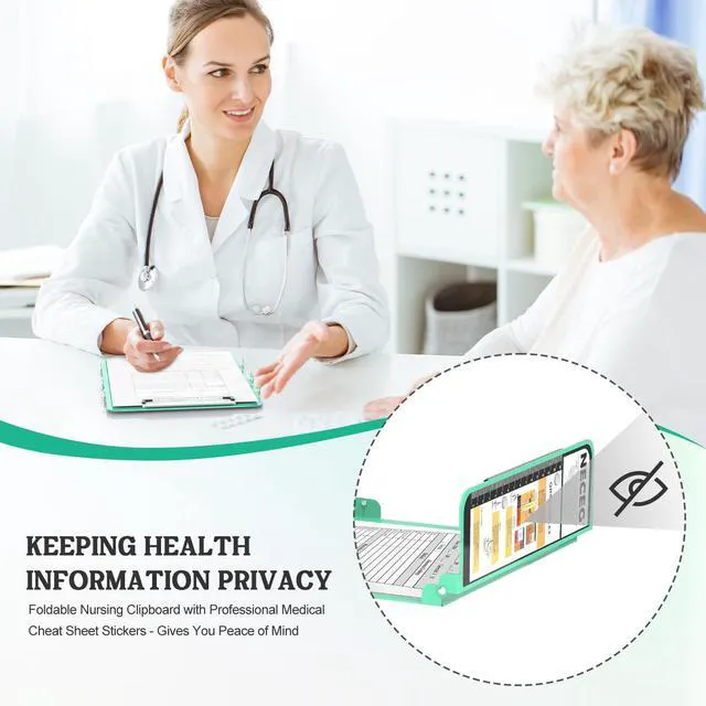 Alt view image 7 of 7 - Nursing Clipboard Foldable, 4-Fold Aluminum Pocket Size, Mint Folding Clipboard with Medical Cheat Sheets, Metal Pen Clip & Privacy Protection for Nurses, Nursing Students & Doctors