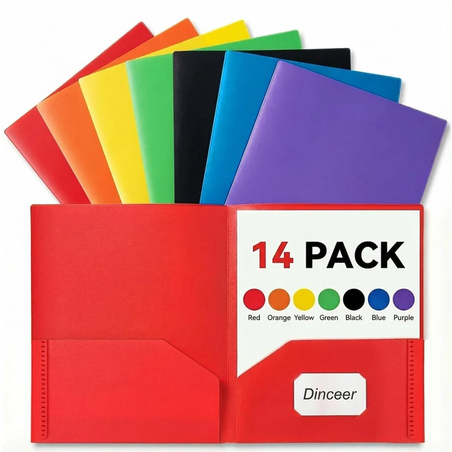 Main image of 14 Pack Heavy Duty Plastic 2 Pocket Folders, No Prongs, Letter Size Durable Heavy Duty File Folders with Business Card Slot, 2-Pocket Folder for Schoolwork & Office,Back to School Supplies