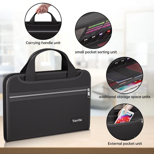 Alt view image 3 of 7 - Fireproof Accordion File Organizer, 13 Pocket Expanding File Folder Document Organizer with Handle, File Folder with Multi-Pockets Paper Organizer for A4 File, Black