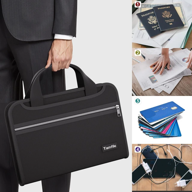 Alt view image 6 of 7 - Fireproof Accordion File Organizer, 13 Pocket Expanding File Folder Document Organizer with Handle, File Folder with Multi-Pockets Paper Organizer for A4 File, Black