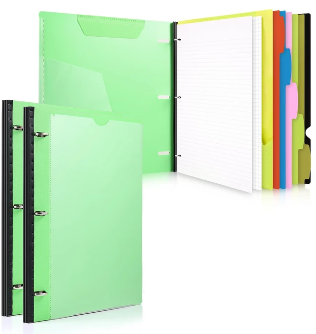 Main image of 2-Pack Telescoping 3 Ring Binder Notebooks, Green Includes Front Cover / Tabbed Catalog Pocket / 5 Tab Dividers / 1 Pocket Folder / 60 Sheets of Paper