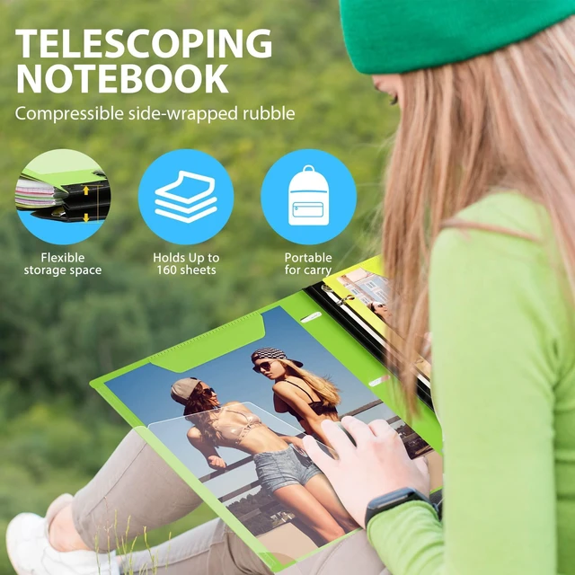 Alt view image 2 of 7 - 2-Pack Telescoping 3 Ring Binder Notebooks, Green Includes Front Cover / Tabbed Catalog Pocket / 5 Tab Dividers / 1 Pocket Folder / 60 Sheets of Paper
