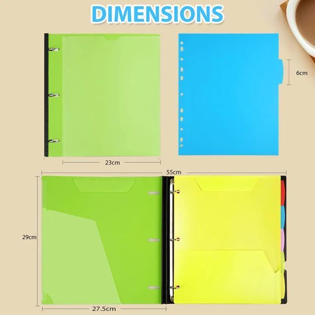 Alt view image 7 of 7 - 2-Pack Telescoping 3 Ring Binder Notebooks, Green Includes Front Cover / Tabbed Catalog Pocket / 5 Tab Dividers / 1 Pocket Folder / 60 Sheets of Paper