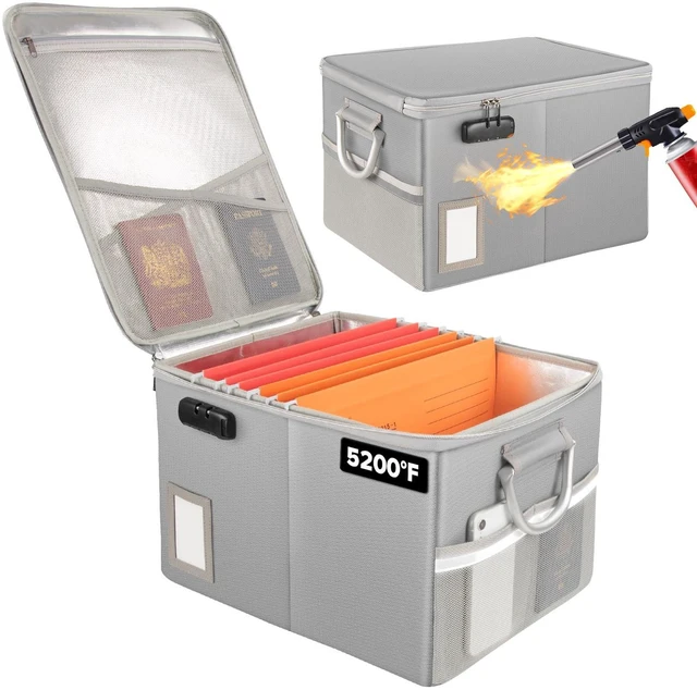 Main image of 5200°F Fireproof Document Box, Fire Important Document Organizer with Lock, Upgraded Heat Insulated Filing Storage Cabinet Office Organization (5200°F Fireproof Box, Silver)