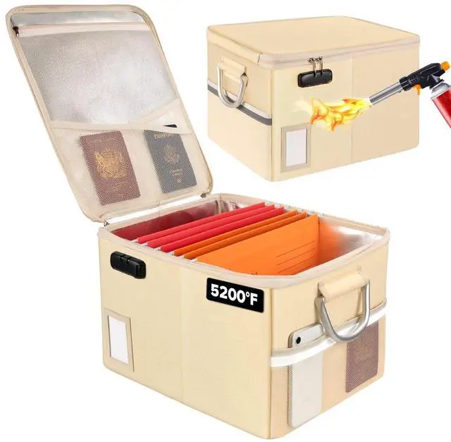Main image of 5200°F Fireproof Document Box, Fire Important Document Organizer with Lock, Upgraded Heat Insulated Filing Storage Cabinet Office Organization (5200°F Fireproof Box, Off-white)