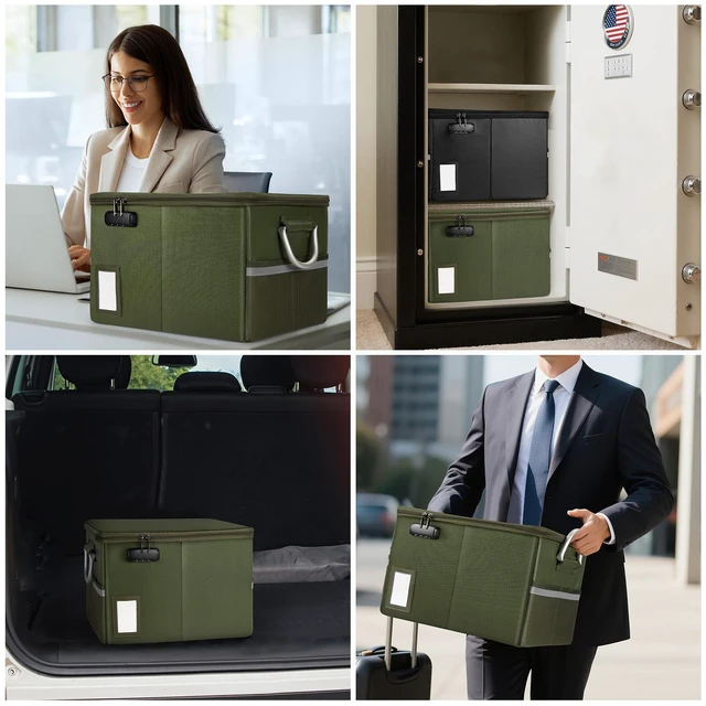 Alt view image 5 of 5 - 5200°F Fireproof Document Box, Fire Important Document Organizer with Lock, Upgraded Heat Insulated Filing Storage Cabinet Office Organization (5200°F Fireproof Box, Green)