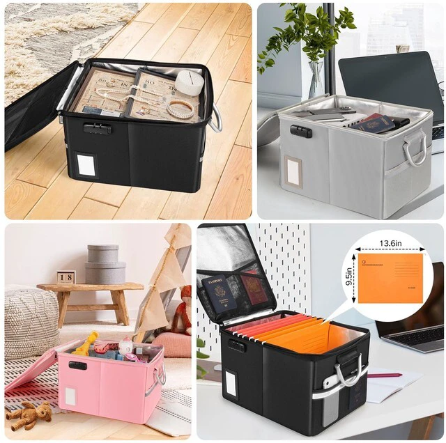 Alt view image 5 of 5 - 5200°F Fireproof Document Box, Fire Important Document Organizer with Lock, Upgraded Heat Insulated Filing Storage Cabinet Office Organization (5200°F Fireproof Box, Black)