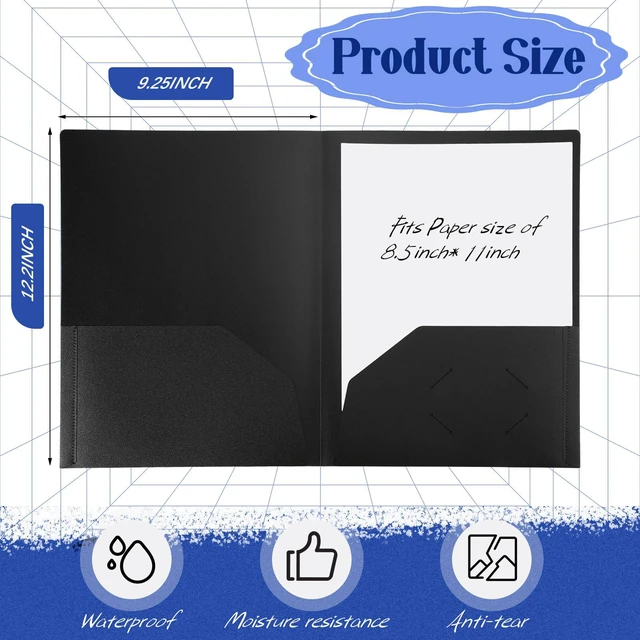 Alt view image 2 of 7 - 50 Pack Plastic Folders with Pocket Bulk 2 Pocket Heavy Duty Letter Size Folders Business Card Holder for School Office File(Black Color)