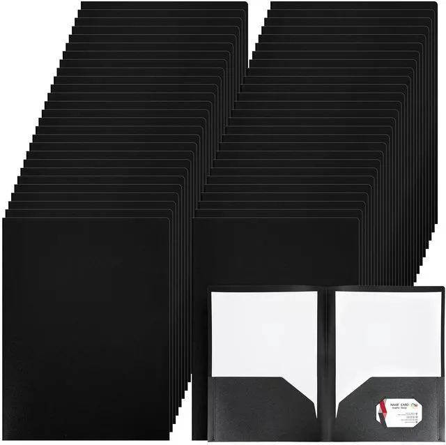 Main image of 50 Pack Plastic Folders with Pocket Bulk 2 Pocket Heavy Duty Letter Size Folders Business Card Holder for School Office File(Black Color)