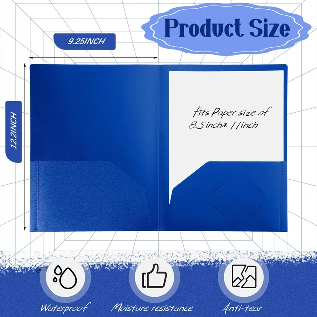 Alt view image 2 of 7 - 50 Pack Plastic Folders with Pocket Bulk 2 Pocket Heavy Duty Letter Size Folders Business Card Holder for School Office File(Blue)