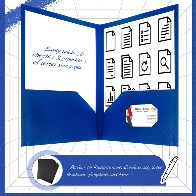 Alt view image 3 of 7 - 50 Pack Plastic Folders with Pocket Bulk 2 Pocket Heavy Duty Letter Size Folders Business Card Holder for School Office File(Blue)