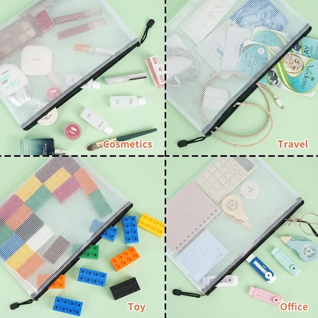 Alt view image 4 of 7 - 40pcs A4 Zipper Pouch Bags, Mesh Pouch Bags for Board Games & Puzzles Supplies, Waterproof Document Zipper Cases for School Toys Office Cosmetics Travel Storage,Black