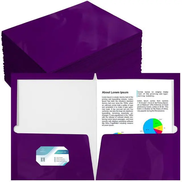 Main image of 100 Pack Glossy 2 Pocket Folders Bulk, Letter Size,Purple Back to School Ready: Laminated Paper Holds up to 50 Sheets Each for Classroom Handouts, Presentations and Office Documents