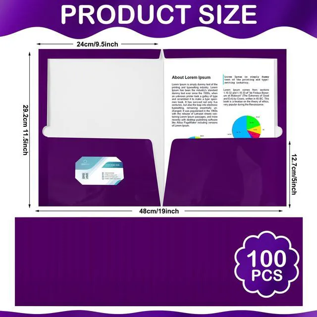 Alt view image 2 of 5 - 100 Pack Glossy 2 Pocket Folders Bulk, Letter Size,Purple Back to School Ready: Laminated Paper Holds up to 50 Sheets Each for Classroom Handouts, Presentations and Office Documents