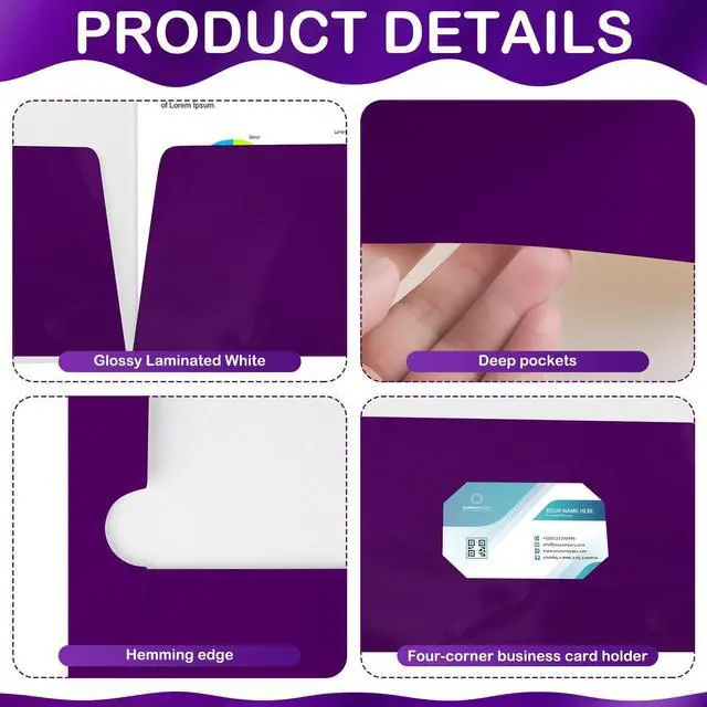 Alt view image 3 of 5 - 100 Pack Glossy 2 Pocket Folders Bulk, Letter Size,Purple Back to School Ready: Laminated Paper Holds up to 50 Sheets Each for Classroom Handouts, Presentations and Office Documents