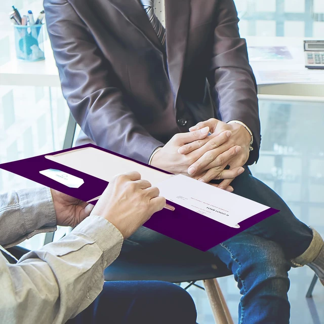 Alt view image 4 of 5 - 100 Pack Glossy 2 Pocket Folders Bulk, Letter Size,Purple Back to School Ready: Laminated Paper Holds up to 50 Sheets Each for Classroom Handouts, Presentations and Office Documents