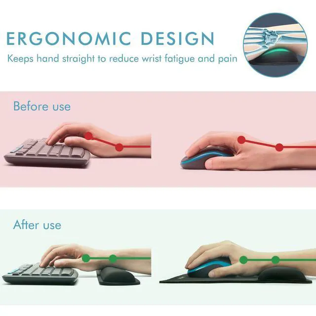 Alt view image 3 of 6 - Premium Keyboard Wrist Rest and Mouse Pad Wrist Support Ergonomic Memory Foam Set for Office, Laptop, Mac, Computer and Gaming, Comfortable Typing &Wrist Pain Relief