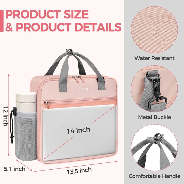 Alt view image 5 of 7 - Zipper Binder Bag, 2 Inch 3 Ring Binder with Zipper Fit 14 Inch Laptop, 500 Sheets Capacity Zippered Binders with Shoulder Strap & Removable O-Ring Pad for Middle School Student Girls, Pink