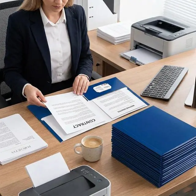 Alt view image 7 of 7 - File folders with Pockets,Blue Two folders for documents,50 Pack Paper Folders with Card Slot,Letter Size,School Students,Business,Home and Office Workers