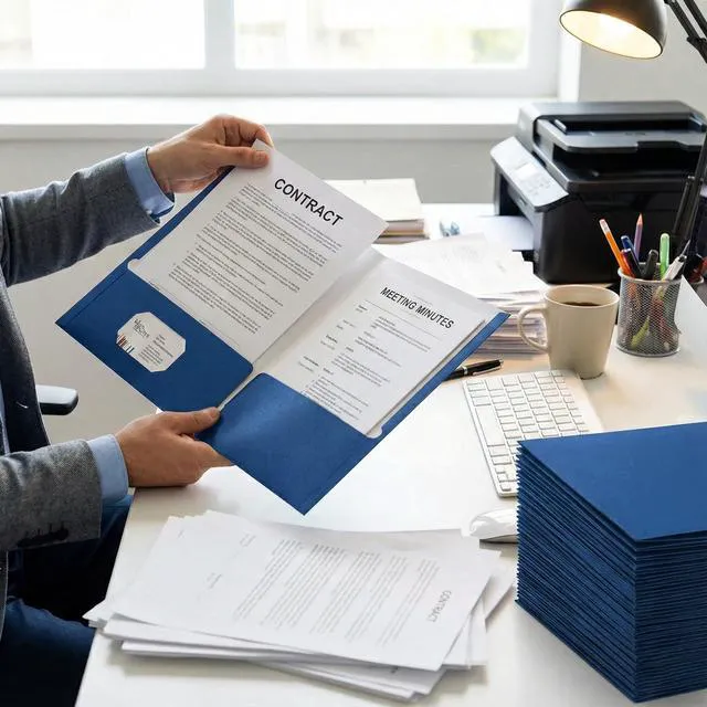 Alt view image 6 of 7 - File folders with Pockets,Blue Two folders for documents,50 Pack Paper Folders with Card Slot,Letter Size,School Students,Business,Home and Office Workers