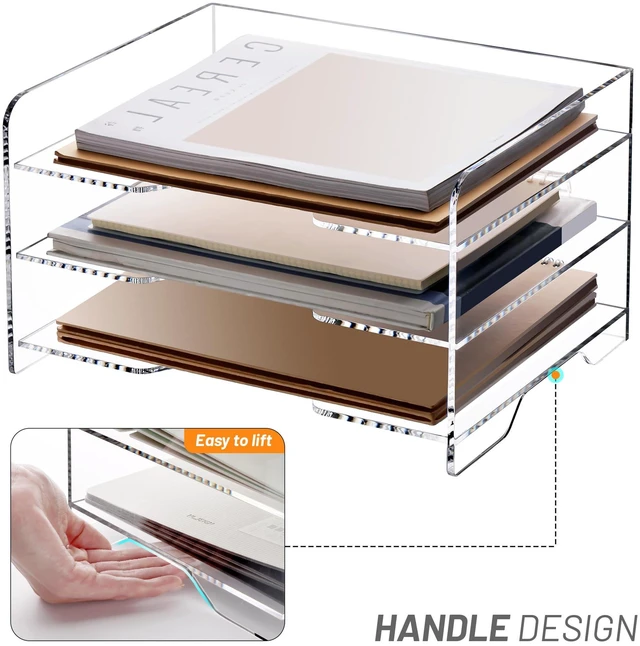 Alt view image 3 of 7 - Acrylic Paper Organizer Letter Tray, 3 Tier Enlarged File Holder Clear Desk Organizer for Office Supplies, Versatile Paper Sorter Desk Shelf for Office Classroom Home,13.8 x 9.6 x 7.8 in