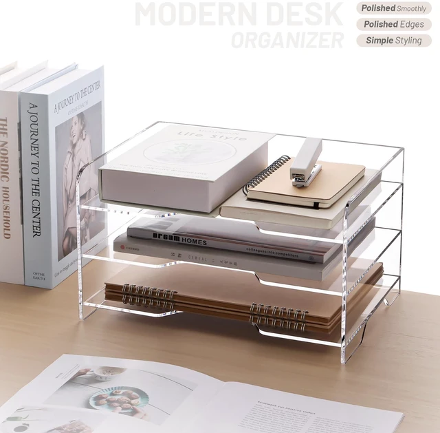 Alt view image 4 of 7 - Acrylic Paper Organizer Letter Tray, 3 Tier Enlarged File Holder Clear Desk Organizer for Office Supplies, Versatile Paper Sorter Desk Shelf for Office Classroom Home,13.8 x 9.6 x 7.8 in
