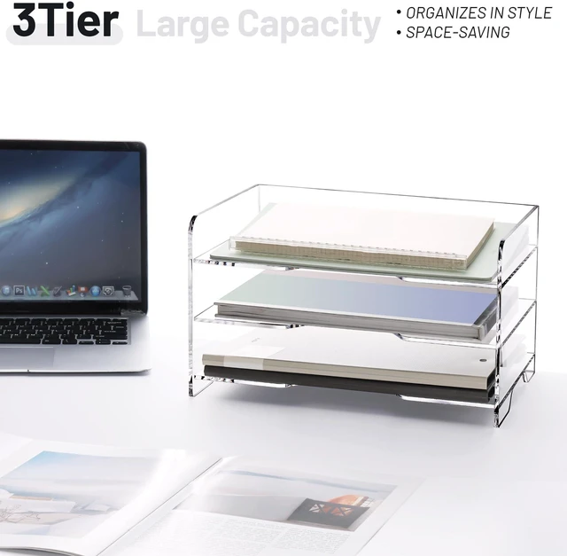 Alt view image 6 of 7 - Acrylic Paper Organizer Letter Tray, 3 Tier Enlarged File Holder Clear Desk Organizer for Office Supplies, Versatile Paper Sorter Desk Shelf for Office Classroom Home,13.8 x 9.6 x 7.8 in