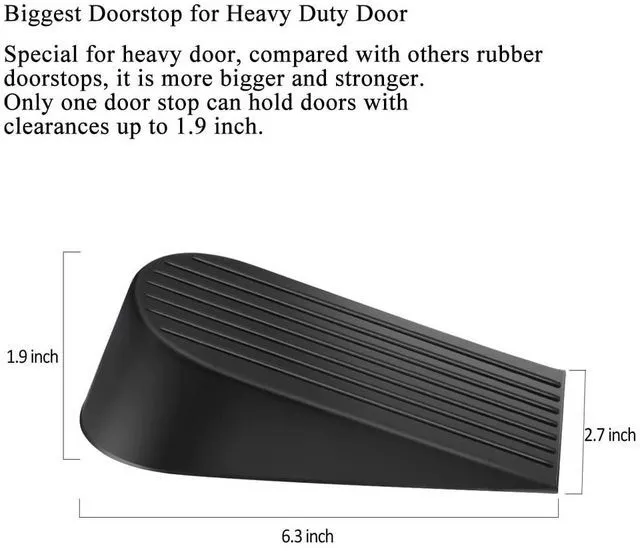 Alt view image 2 of 7 - Big Door Stopper 2 Packs, Heavy Duty Wedge Rubber Door Stop Works on All Floor Surfaces, Non-Scratching Doorstops Special for Home Office School Heavy Door (Black, H1.9 x L6.3 x W2.7 Inches)