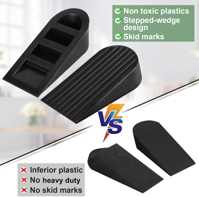 Alt view image 3 of 7 - Big Door Stopper 2 Packs, Heavy Duty Wedge Rubber Door Stop Works on All Floor Surfaces, Non-Scratching Doorstops Special for Home Office School Heavy Door (Black, H1.9 x L6.3 x W2.7 Inches)