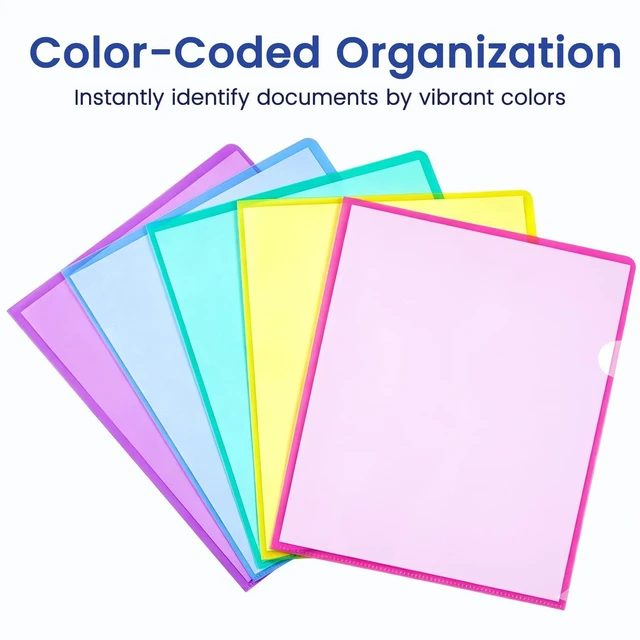 Alt view image 2 of 7 - 25 Pack Clear Document Folder Project Pockets, Clear Plastic Folders Letter Size Plastic Document Folders Paper Poly Jacket Sleeves Folders Copy, 5 Assorted Colors