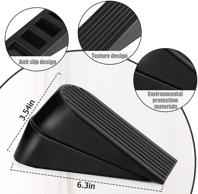 Alt view image 4 of 7 - Big Door Stopper 2 Packs, Heavy Duty Wedge Rubber Door Stop Works on All Floor Surfaces, Non-Scratching Doorstops Special for Home Office School Heavy Door (Black, H1.9 x L6.3 x W2.7 Inches)
