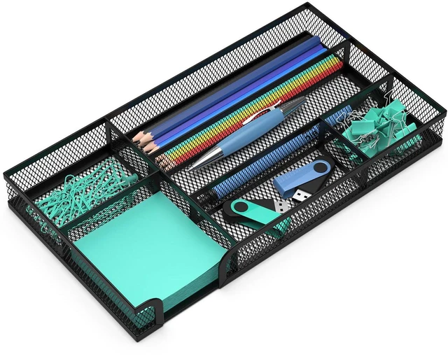 Main image of Desk Drawer Organizer, Small Metal Mesh Drawer Organizer Tray, Office Pencil Drawer Organizer Accessories for Desktop, Bathroom, Kitchen, Makeup, Vanity