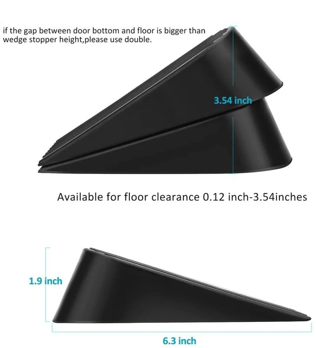 Alt view image 7 of 7 - Big Door Stopper 2 Packs, Heavy Duty Wedge Rubber Door Stop Works on All Floor Surfaces, Non-Scratching Doorstops Special for Home Office School Heavy Door (Black, H1.9 x L6.3 x W2.7 Inches)