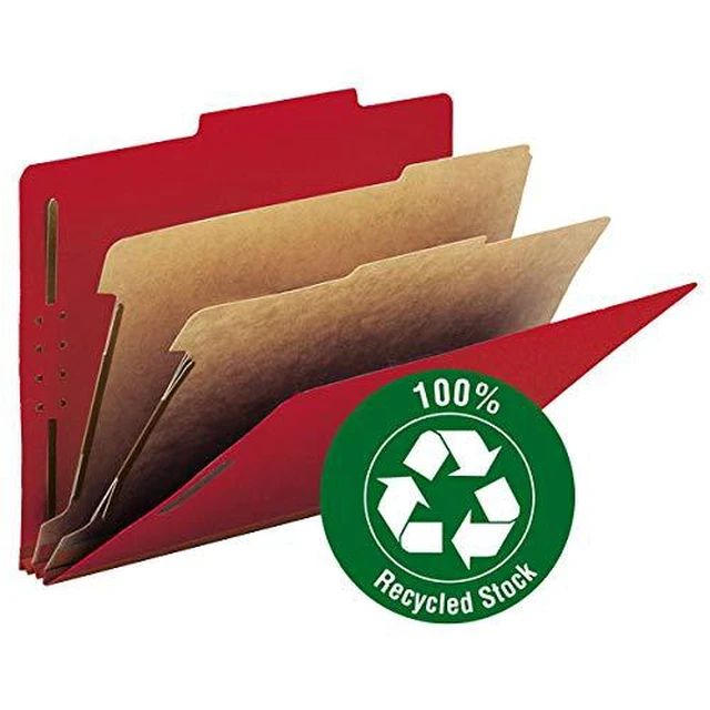 Alt view image 3 of 7 - Value Filing 100% Recycled Pressboard Classification File Folder, 2 Dividers, 2" Expansion, Letter Size, Bright Red, 10 per Box