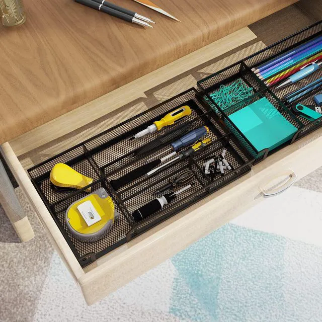 Alt view image 7 of 7 - Desk Drawer Organizer, Metal Mesh Dividers Organizer (Blak-2P, Small)