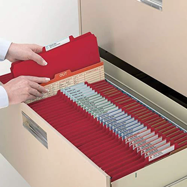 Alt view image 5 of 7 - Value Filing 100% Recycled Pressboard Classification File Folder, 2 Dividers, 2" Expansion, Letter Size, Bright Red, 10 per Box