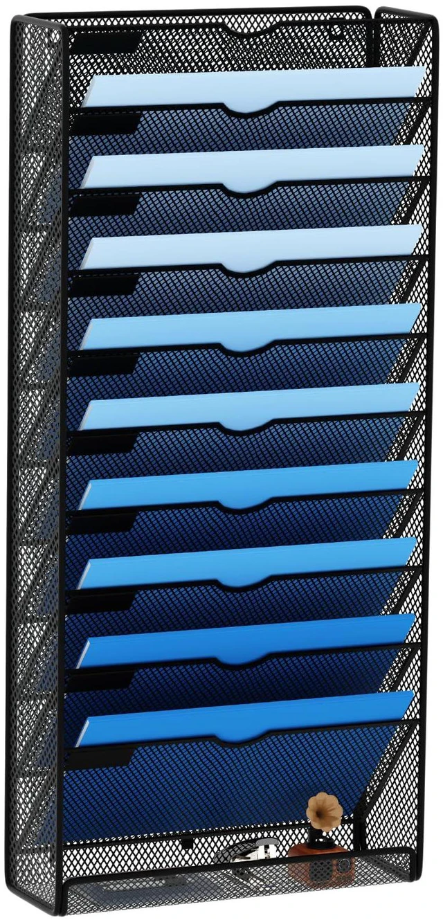 Main image of Hanging Wall File Organizer 10 Tier Wall Mounted File Holder Document Wall Organizer Magazine Organization for Office Home, Black