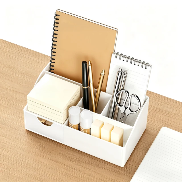 Alt view image 2 of 7 - Acrylic Desk Organizer with Drawer, Pen & Pencil Holder, Multifunctional Desktop Caddy for Office Supply and Organization (White)
