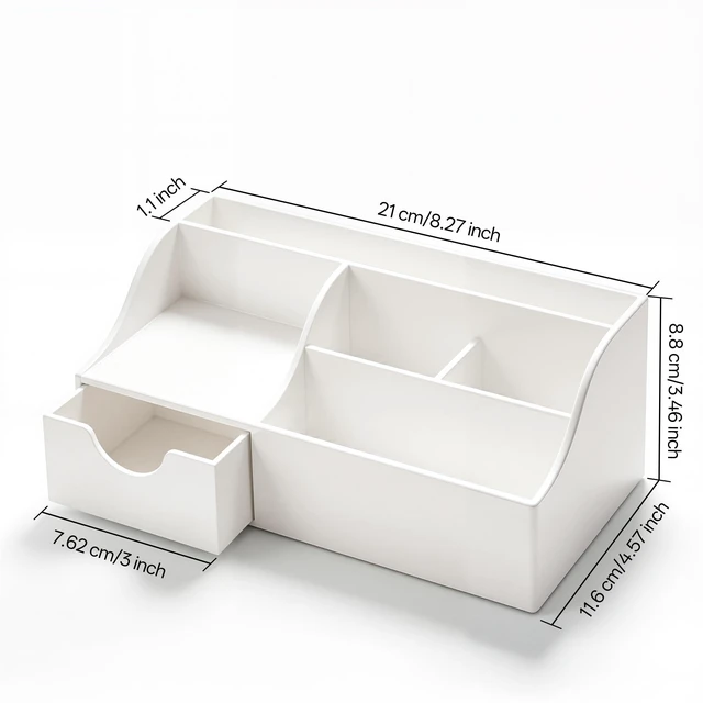 Alt view image 3 of 7 - Acrylic Desk Organizer with Drawer, Pen & Pencil Holder, Multifunctional Desktop Caddy for Office Supply and Organization (White)