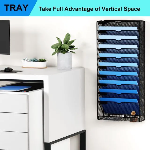 Alt view image 7 of 7 - Hanging Wall File Organizer 10 Tier Wall Mounted File Holder Document Wall Organizer Magazine Organization for Office Home, Black