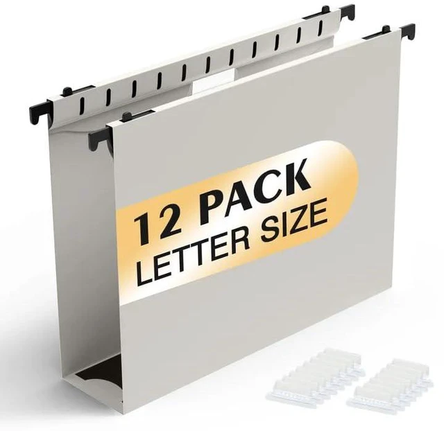 Main image of Plastic Hanging File Folder, 12 Pack, Letter Size, Grey Extra Capacity,12 Pack Reinforced Hang Folders,Heavy Duty 2 Inch Expansion,Filing Cabinet Folder for Bulk Files/Medical Chart