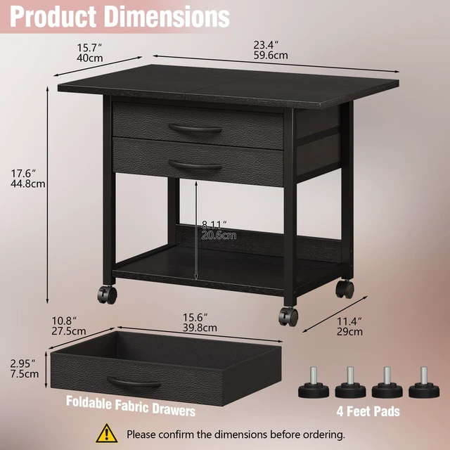 Alt view image 6 of 7 - Large Printer Stand with Storage Fabric Drawer Under Desk Printer Table with Wheels for Home Office, Printer Cart fit Fax Machine Scanner 23.4"x15.7" (Black, 2 Tiers)