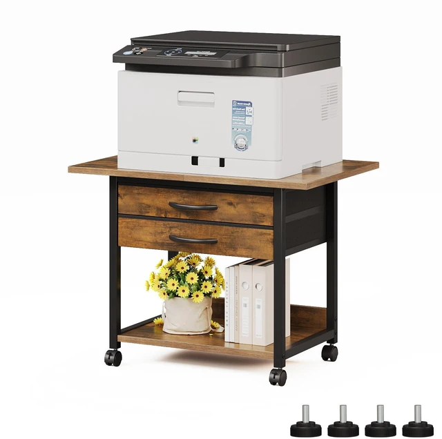 Main image of Large Printer Stand with Storage Fabric Drawer Under Desk Printer Table with Wheels for Home Office, Printer Cart fit Fax Machine Scanner 23.4"x15.7"(Rustic Brown, 2 Tiers)