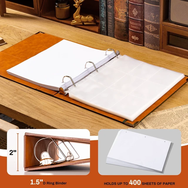 Alt view image 2 of 6 - 2 Pack PU Leather D Ring Binder, 1.5 Inch Green Tree Fits 8.5x11 letter paper, holds 400 sheets, inner pockets, loose leaf organizer