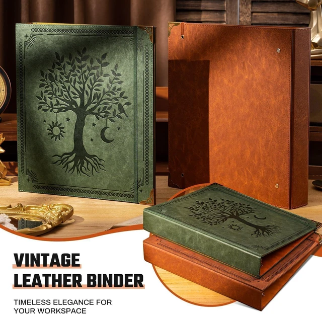 Alt view image 5 of 6 - 2 Pack PU Leather D Ring Binder, 1.5 Inch Green Tree Fits 8.5x11 letter paper, holds 400 sheets, inner pockets, loose leaf organizer