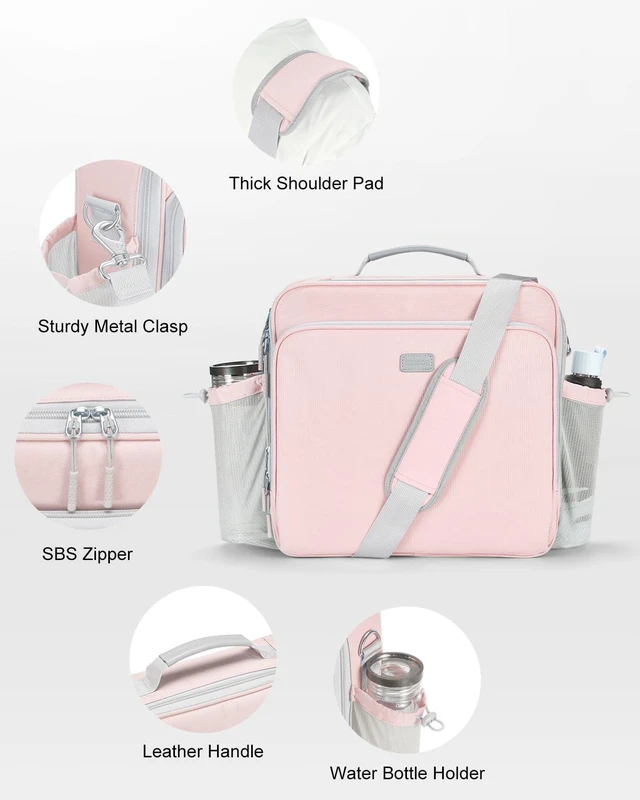 Alt view image 2 of 7 - 3 Inch 3-Ring Zipper Binder with Water Bottle Holder and Handle D-Ring Zip Up Binder with Shoulder Strap, 700 Sheet Capacity, Compatible with 13" MacBook/Tablet, for School, Office, Pink