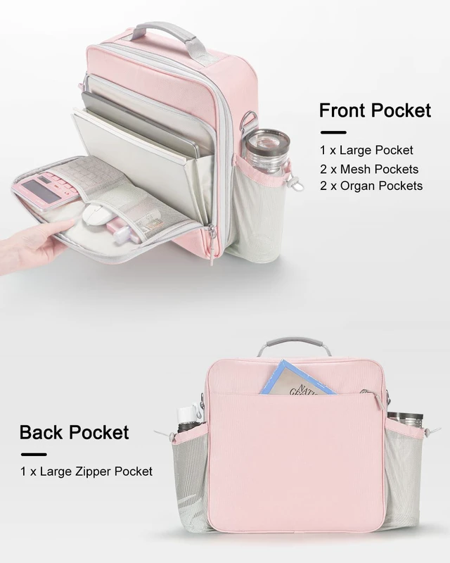 Alt view image 4 of 7 - 3 Inch 3-Ring Zipper Binder with Water Bottle Holder and Handle D-Ring Zip Up Binder with Shoulder Strap, 700 Sheet Capacity, Compatible with 13" MacBook/Tablet, for School, Office, Pink