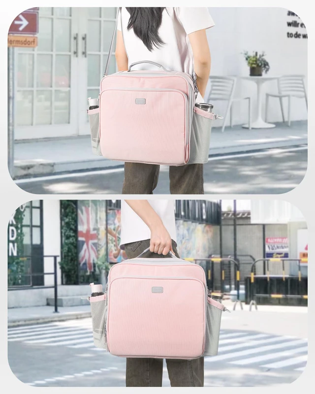 Alt view image 6 of 7 - 3 Inch 3-Ring Zipper Binder with Water Bottle Holder and Handle D-Ring Zip Up Binder with Shoulder Strap, 700 Sheet Capacity, Compatible with 13" MacBook/Tablet, for School, Office, Pink