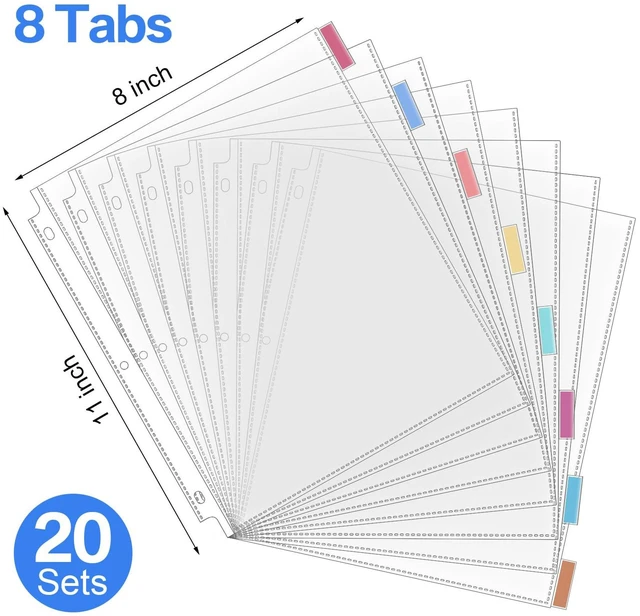 Alt view image 2 of 7 - 30 Set of 240 Pack Clear Sheet Protector for 3 Ring Binder Plastic Sheet Protectors with 8 Tab Divider, 8 x 11 Letter Size, Durable Reusable, Organize Documents for School Office Home