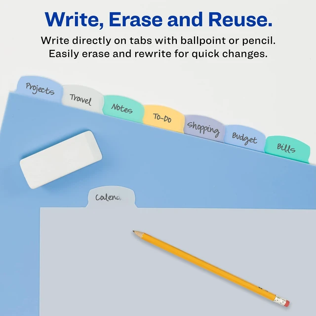 Alt view image 2 of 7 - ® Big Tab Write & Erase Plastic Dividers, 8-Tab, Color, 24 Sets For Organizing and Relabeling Binder Sections, Tear-Resistant Reusable Tabs, 3-Hole Punched, For 3-Ring Binders